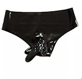 ALMYMM Latex Slips Underwear mit Penis Anal shülle Männer,Anliegende Latex Hose Pant Herren,Exotische Unterwäsche (DE/NL/SE/PL, Alphanumerisch, Einheitsgröße, Regular, Regular, L, Schwarz)