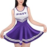 LittleForBig Damen Seidenweichen Ärmellose Overall Cheer Sissy Bodycon Mini Kleid Rock Dunkelviolett M