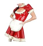 GAYLOP Latex Gummi Gummi Dienstmädchen Uniform Kleid mit Schürze,Schwarz,4XL