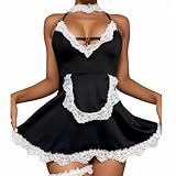 HOTSO Frauen Sexy Dessous Maid, Cosplay Kostüm Schürze Uniform Outfits Dienstmädchen Kostüm für Erwachsene French Maid Outfit Französisch Valentinstag Flitterwochen in der Hochzeitsnacht