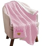 Caixiabeauty Babydecke mit Namen Bestickt,Babydecke Personalisiert,Neugeborenen Geschenk,Babygeschenke zur Geburt Mädchen Junge,Baby Geschenke Geburt(Rosa)