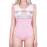 LittleForBig Seidig Geraffter Ärmelloser Strampler Onesie Schlafanzug Bodysuit - Usagi Vintage Onesie Rosa XXXXL