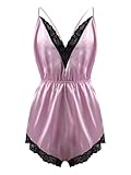 iiniim Herren Body Overall Sissy Nachthemd Satin Schlafanzug Männer Crossdresser Kleidung Negligee Reizwäsche Nachtwäsche Rosa XL