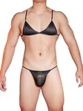 Freebily Männer Sissy Dessous BH Set Glanz Sissy Panties Slip Bralette Top Herren Erotische Unterwäsche Crossdressing Outfit Schwarz_A Einheitsgröße