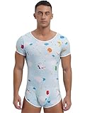 FEESHOW Herren Bodysuit Schlafanzug Niedlicher Print Männer Body Einteiler Unterwäsche Kurzarm Unterhemd Rundhals T-Shirt Trikot E XXL