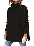 Pullover Damen Winter Rollkragenpullover Warm Oversized Strickpullover Rollkragen Stricken Pulli Grobstrickpullover Casual Lose Langarm Oberteile (A Schwarz2, L)