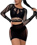 XIUSEMY Dessous-Sets für Frauen Netzoberteil und Minirock Set Beachwear Outfits (Schwarz)