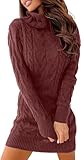 Ebifin Strickkleid Damen Rollkragen Strickpullover Elegant Jumper Kleid Pullikleid Winterkleid Stretch Sweater Dress.Ziegelrot.XL
