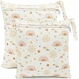 FenFang Wetbag Kindergarten, 2 Stück Nasstaschen Windeltasche Stoffwindeln Nassbeutel Organiser Beutel Wickeltasche Taschen Wasserdicht Wiederverwendbar (Gelbe Sonne)