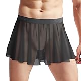 Jugaoge Herren Sissy Rock Durchsichtig Sheer Minirock mit Plissee Gefaltet Röckchen Reizvolle Nachtwäsche Elegant Dessous Unterrock Schwarz Einheitsgröße