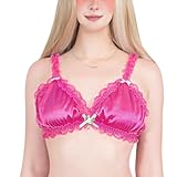 LittleForBig Unisex Nachtwäsche Riemen Dessous Set Lingerie Sissy Spitzen Rüschen Verstellbare Satin Bralette Hot Pink L