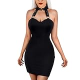 Littleforbig Frauen Baumwolle Overall Bad Babe Kragen Bodycon Minikleid Rock, Schwarz, Groß