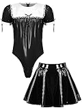 Agoky Herren Sissy Dessous Set Sexy Wetlook Dienstmädchen Body und Lack Leder Rock Crossdresser Cosplay Halloween Mottoparty Outfits Schwarz L