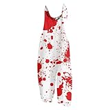 Generisch Halloween Latzhose Damen Weites Bein Jumpsuit mit Bedrucktes Lässig Lose Overall für Frauen Casual Strampler Ärmellos Riemchen Leicht Latzhose Verstellbar Strampelanzüge