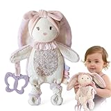 Moonkie Kuscheltier Baby, Hase Schnuffeltuch mit Silikon Beißring, Superweich Schmusetuch, Geschenke zur Geburt, Baby Spielzeug mit Strukturierten Bändern, Crinkle Ohren, Babygeschenke für Mädchen