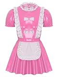 FEESHOW Herren Dienstmädchen Kostüm Kleid Wetlook Lackleder Unterwäsche Männer Maid Cosplay Junggesellenabschied Kostüm Rosa_A XL