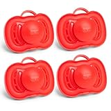 Herobility Gentle Pacifiers – Protective case – BPA-free – Large air vents – Newborn – 6 months – 4-pack – Red