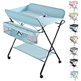 OHMG Baby Wickelkombi Klappbare Wickelkommode,Wickeltisch mit Rollen,Mobiler Wickeltisch mit Wickelauflage,Sicherheitsgurt und Ablagefächern,Wasserdicht und Höhenverstellbar,Stabil