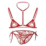YJZQ Männer Erotisches Dessous-Set Sissy Panties mit BH Tops Gay Spitze Unterwäsche Set Sexy rückenfreier Bikini Herren Niedrige Taille Höschen Aushöhlen Lingerie BH durchsichtiger Tanga XL