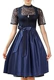 EIISSION Dirndl Damen midi Lang Dirndl Blau Trachtenkleid Trachtenrock Dirndl-Komplettsets Trachtenmode Trachten Damen mit 3 Teilig Schürze Dirndlbluse Oktoberfest Dresses Dirndlkleid 42