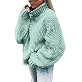 Damen Pullover Rollkragen, Strickpullover Damen Grobmaschig Oversized Strickpullover Langarm Basic Baumwoll Rolli Sweater Damen Winterpullover Damen Warm Elegant Pullover Damen