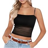 Generisch Damen Mesh Tank Top Sexy Spitze Sommer Body Mesh Crop Top Camisole Netz Oberteile Basic Crop Bustier Unterhemd Verstellbarer Spaghettiträger Trägertop Y2K Slim Fit Hemdchen Clubwear