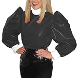 TIANXIAOQWE PVC-Bluse im Wet-Look, lockere Ärmel, Sissy-Bluse, Crossdresser-Oberteil für Halloween, Versammlungen, Cosplay, Party, Events, Schwarz , 6XL