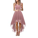 JokeLomple Damen-Spitzenkleid, Schleife, Gürtel, Elegantes, unregelmäßiges Kleid, ärmelloses Chiffonkleid, Brautjungfern-Cocktailpartykleid Rotes Kleid Damen Sexy Abschlusskleider Vorne Kurz Hinten