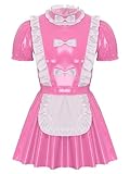 inhzoy Herren Wetlook Dienstmädchen Kostüm Kleid Lackleder Unterwäsche Maid Cosplay Männer Junggesellenabschied Kostüm Party Clubwear Rosa_A 3XL