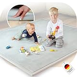 BabybeFun Spielmatte Baby - kuschelig weich - 3cm Dicke Krabbelmatte - Teppich Kinderzimmer 180x200cm - rutschfeste Schaumstoffmatte - Spielteppich Kinder - Krabbeldecke - Kinderteppich warm - Grau
