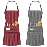 2 Stück Küchenschürzen, Schürze mit 2 Taschen, Verstellbare Kochschürze Herren & Damen, Maschinenwaschbar, Farbecht, Unisex Küchenschürzen für Zuhause, Restaurant, Café, Basteln, Malen(Grau & Weinrot)