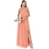 Anaya with Love Damen Womens Ladies Maxi One Cold Shoulder Dress with Slit Split Sleeveless Prom Wedding Guest Bridesmaid Ball Evening Gown Kleid, Coral Pink, 44