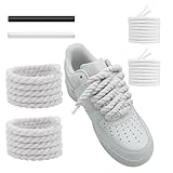 UamGlsob 10mm Dicke Schnürsenkel für Air Force 1 Sportschuhe, 10mm-15mm Rope Laces für Sneakers, Big Seil Klobige Gedrehte Runde Baumwoll Kordel Schuhbänder (White, 54'/140cm)