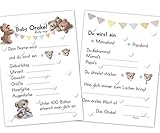 PICTALOO Baby Orakel, das perfekte Babyparty Spiel für Mädchen und Junge, Ratespiel mit 25 TIPP Karten mit Fragen, kreatives Geschenk für die Baby Shower, großer Spaß für Mama und Gäste (Weiß)