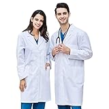 CoatCool Laborkittel Weiß Kittel Baumwolle Arztkittel Herren Damen Mantel Hygiene Langarm Medizin Mantel mit Knöpfen und 3 Tasche Chemie Kittel Schule Unisex Arztmantel für Labor, Studium, Arbeit, M