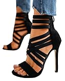 Onsoyours Sexy High Heels für Damen Neue Sommersandalen mit Fischmaul Gefrostete Stiletto-Sandalen mit Offenem Zeh und Reißverschluss Schwarz 43 EU