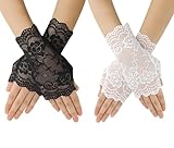 Fingerlose Handschuhe,Spitzenhandschuhe Schwarz,Halloween Handschuhe,Fingerless Gloves,Fingerlose Handschuhe Damen,Handschuhe Damen,Handschuhe Weiß,Spitzenhandschuhe,Fingerless Lace Gloves,2 Paar