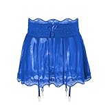 GENEMEN Herren Rüschen Rock Netz Tüll Sissy Sexy Durchsichtig Kleid Crossdresser Kleidung Mit Strumpfbändern (Blau)