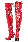 Gizelle Damen Schnüren Overknee-Stiefel, rotes Leder, 41.5 EU