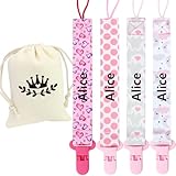 5er-Pack Schnullerkette Aus, Personalisierte Schnullerkette Mädchen und Mit Namen Junge, Geeignet für Baby, personalisiertem Hält Schnuller Sauber, Hohe Robustheit, Mandel Grün Blau (Pink)