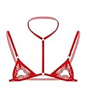 Freebily Herren Spitze BH Bra Nippelfrei Neckholder Mini BH Oberteile Transparent Sissy Dessous Crossdresser Lingerie Erotik Unterwäsche A Rot Einheitsgröße