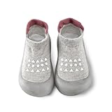 flintronic Krabbelschuhe Baby, Lauflernschuhe Kinder, Rutschfeste Hüttenschuhe Sockenschuhe, für Mädchen Junge, Graue Punkte, 12-18 Monate