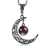 Telooco Punk Gothic Halskette mit Lila Mond Anhänger Damen Punk Choker Halskette Vintage Schwarz Gothic Mond Choker Halskette Kristall Hexe Halskette Weihnachten Halloween Trachtenschmuck