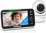 HelloBaby Babyphone mit Kamera, 3500 mAh Akku mit 5 Zoll Bildschirm, 355° Schwenken-120° Neige-Zoomen, Babyfone ohne WLAN, 2 Wege Audio, Temperatur, 8 Schlaflieder, Nachtsicht, HB6550