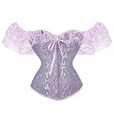 Damen Korsett Vollbrust Bustier Top Bauchweg Off Shoulder Corset Sexy Floral Corsage Retro Dirndl Bluse Bügel Spitze Dessous Gothic Oberteil Vintage Halloween Steampunk Kostüm Mittelalter Kleidung