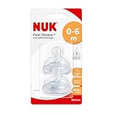 NUK First Choice+ Anti-Colic-Trinksauger Silikon | kiefergerechte NUK Form | Größe 1 (0-6 Monate) S für Tee | 2 Stück