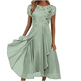 Damen Kleider Elegant Spitzenkleid Chiffon Cocktailkleid Festliches Ballkleid Brautjungfernkleider für Hochzeit Midi Abendkleider A Linie Partykleid Sommerkleid Freizetikleid Damen