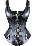 KUOSE Damen Vollbrust Lackleder Korsett Corsagentop Bustier Korsage Shirt Farbe Schwarz, Groesse M Schwarz EUR(34-36)M