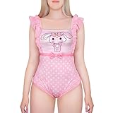 LittleForBig Seidig Geraffte Streifen Strampler Onesie Schlafanzug Bodysuit - Usagi Camisole Strampler Onesie Rosa XL