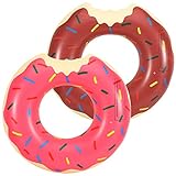 HeySplash 2 Stück Aufblasbar Schwimmring, 90 cm Angebissener Donut Schwimmreifen Luftmatratze Faltbar Ring Sommer Wasserspielzeug Schwimmer für Pool See, Rosa Braun